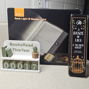 Book Lover's Bundle - Book Light, E-Reader Strap, and Cute Bookshelf Display